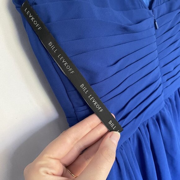 Bill Levkoff size 10 Elegant Blue Sleeveless Chiffon Dress With Ruched Bodice - Picture 8 of 10